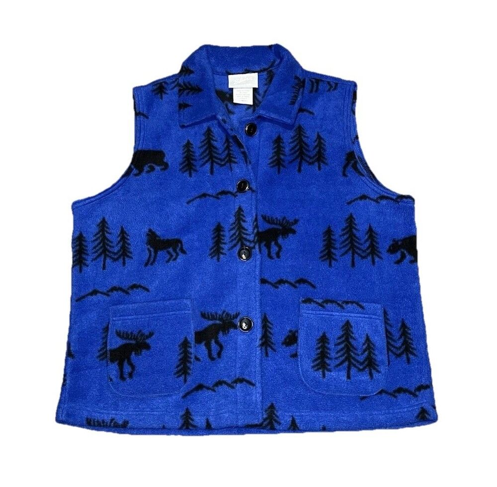 VTG Blair Fleece Vest Women M Wolf Nature Tree Print Cabin Gorpcore 90s Y2K
